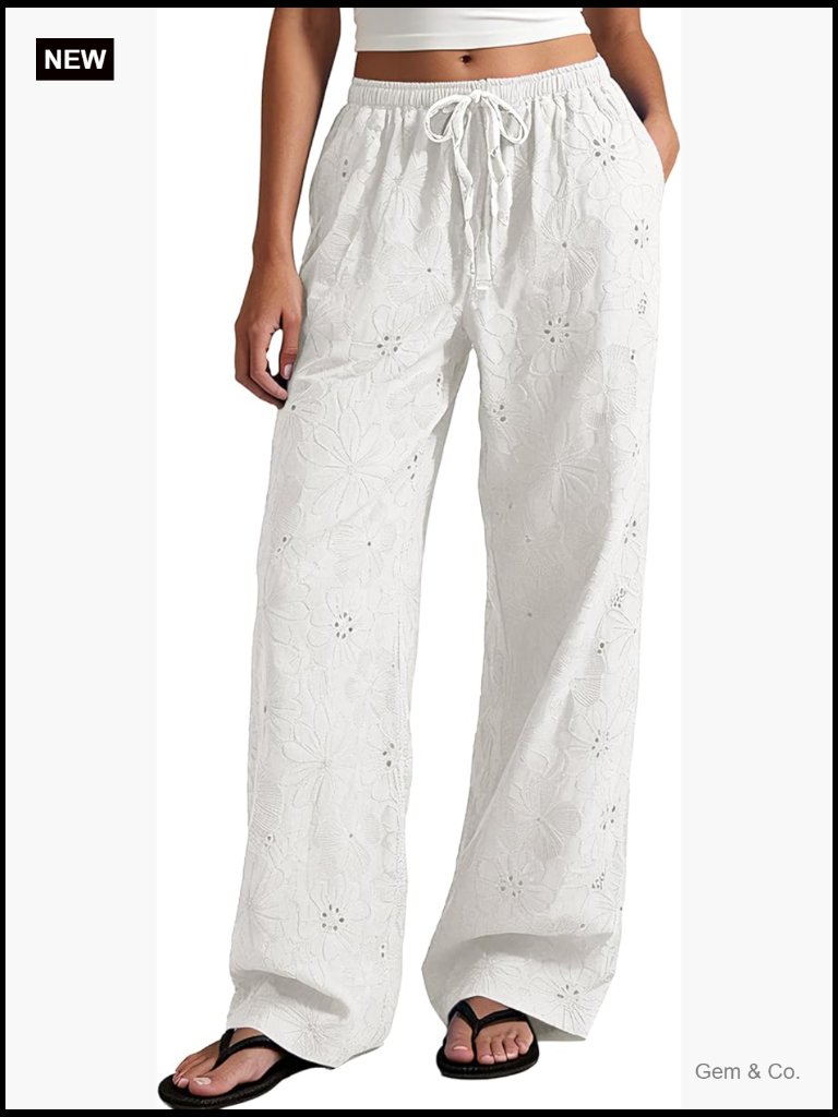 Floral Embroidered Wide Leg Palazzo Pants With Cutout Design